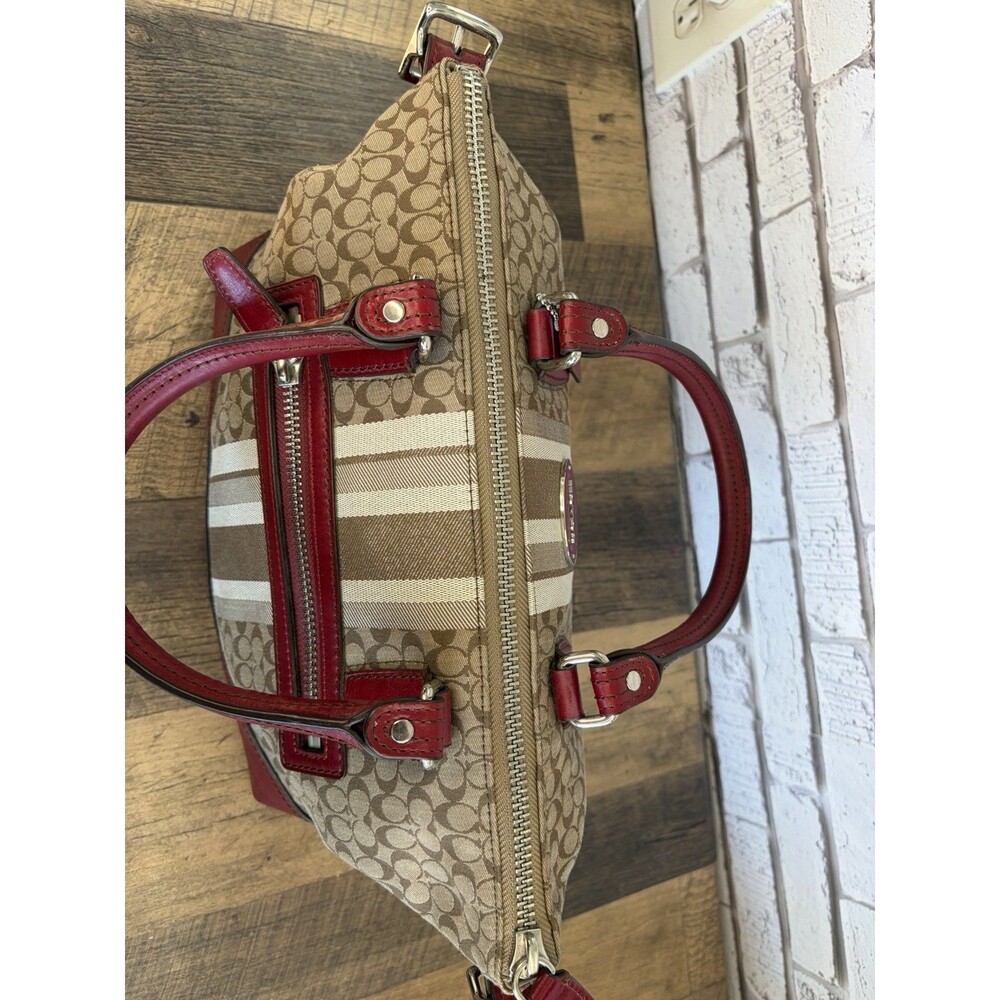 COACH LEGACY Red/Khaki Jacquard Signature Stripe Molly Two way Satchel 21154 - Picture 12 of 16